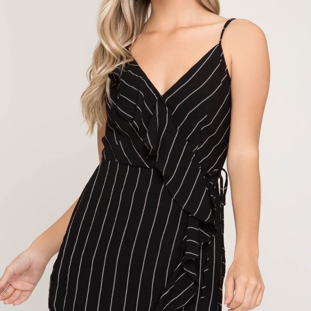 SOLD OUT Black + White Pinstriped Romper - Picture 1 of 2
